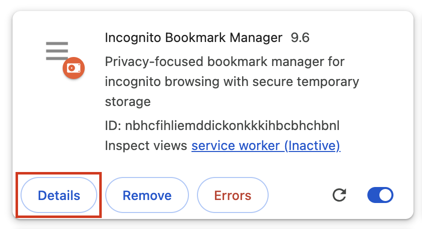 Extension Details Button