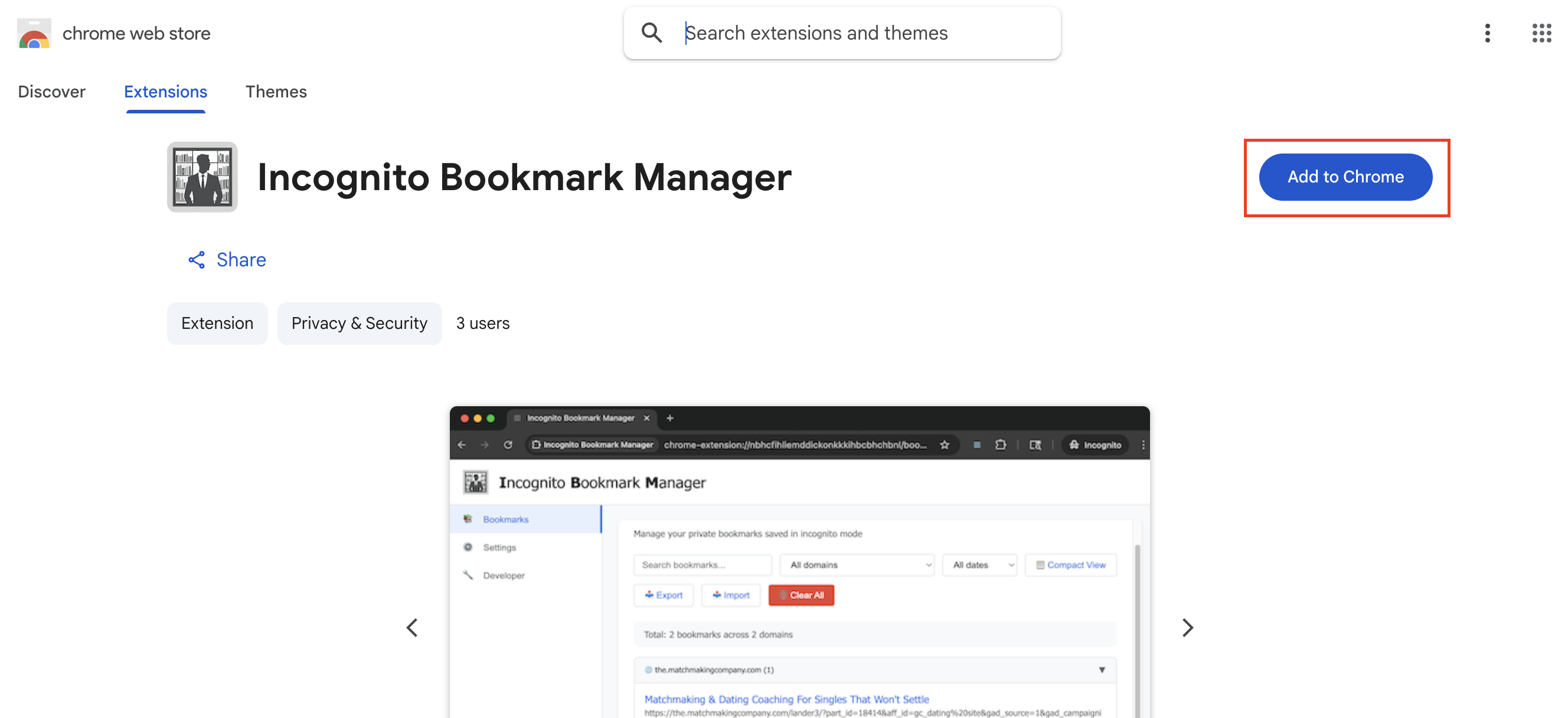 Chrome Web Store Install Button